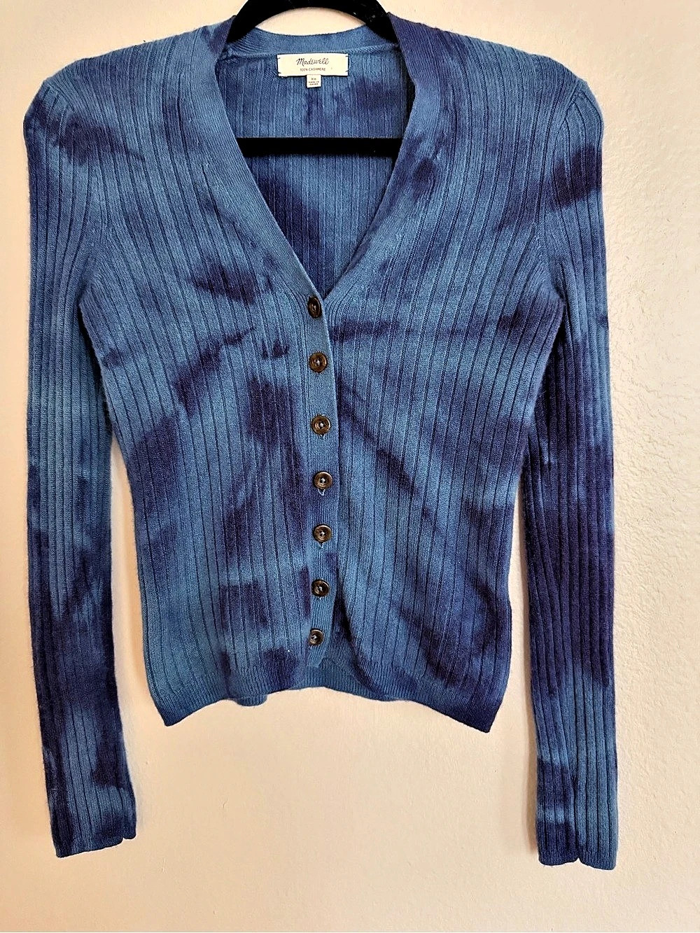 Madewell 100% Cashmere Ribbed Tie-Dye Cardigan Blue XS